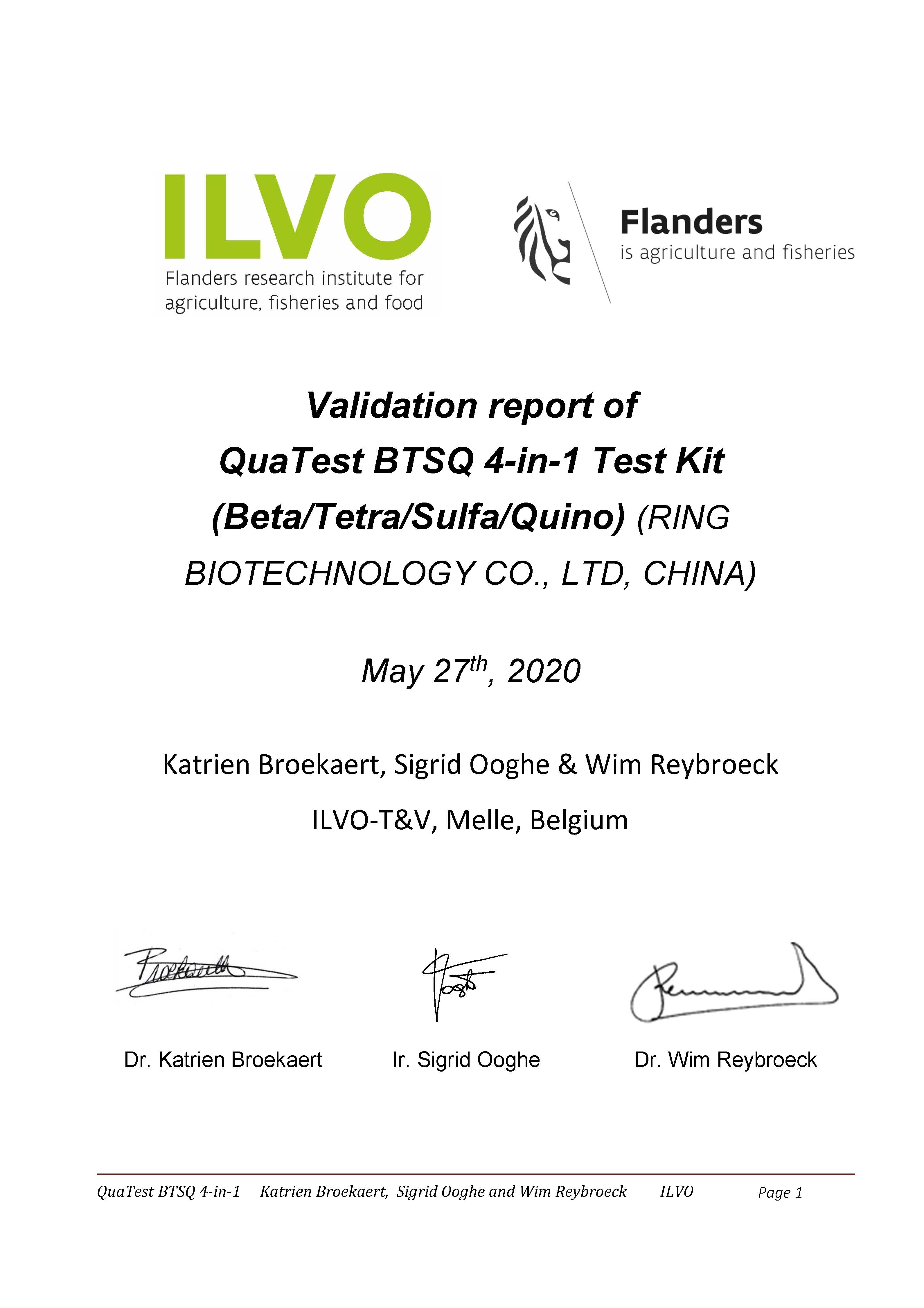 BTSQ Certificate of ILVO