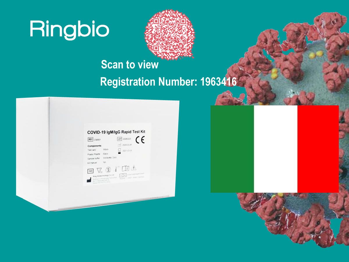 Ringbio COVID-19 IgM/IgG Rapid Test Kit registered in Italian Ministry of Health